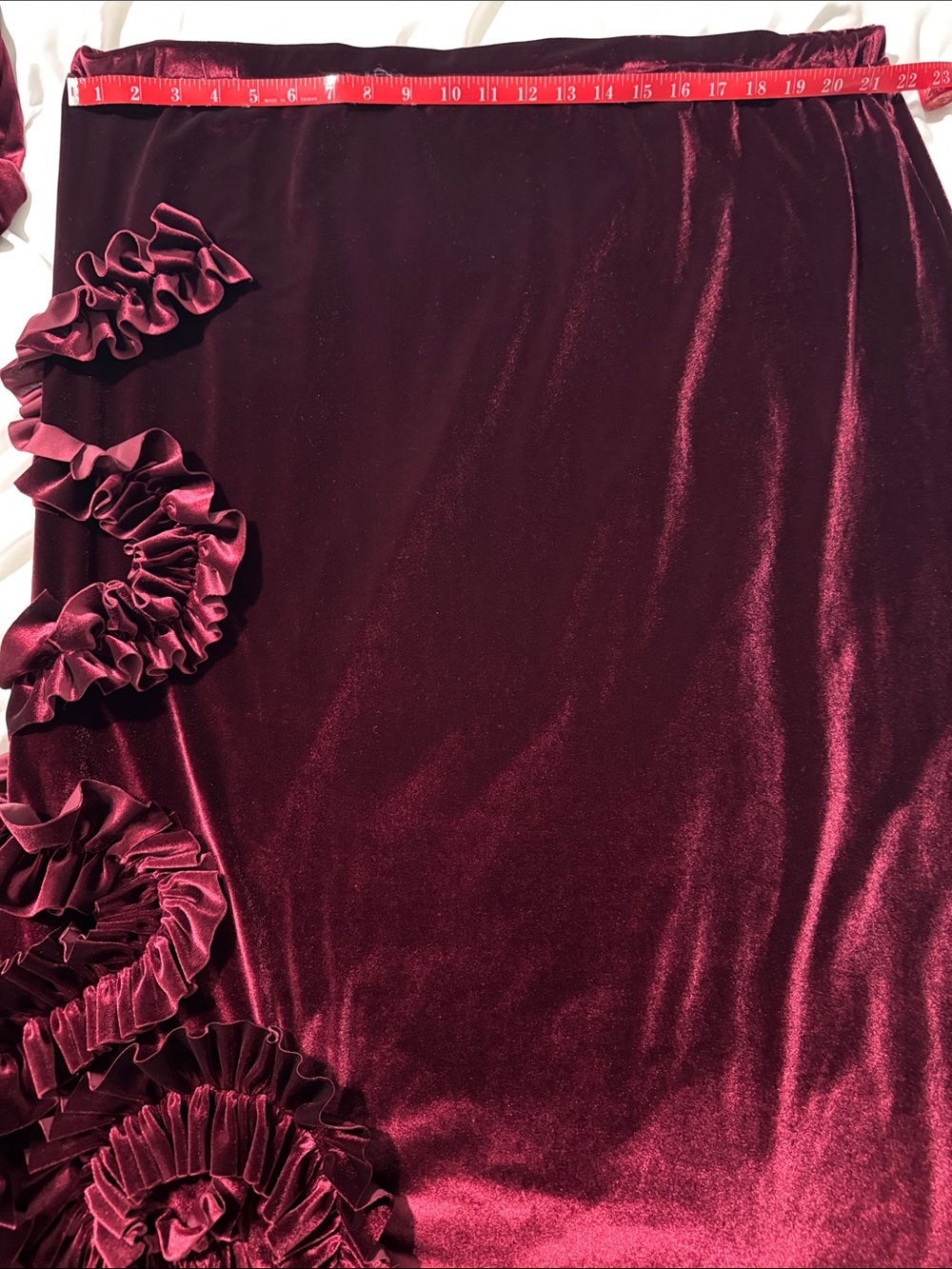 Velvet Ruffle Modest Skirt Set - Burgundy